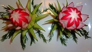 Цветы из редиса! Украшения из овощей! Flowers radish! Decoration of vegetables!