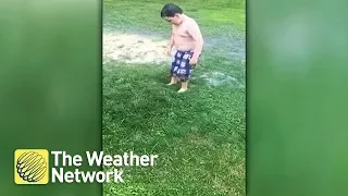 What it looks like to pop a 'lawn bubble' after mom says it's okay