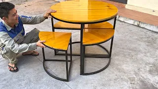 DIY - Iron and Wood Folding Dining Table and Chair Process // Great Creative Ideas Of Craftsmen !!