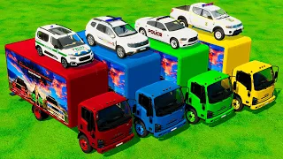 LIZARD, CITROEN, DACIA, DODGE POLICE CARS TRANSPORTING WITH COLOR TRUCKS! - Farming Simulator 22