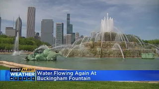 Water flowing again at Buckingham Fountain in Grant Park