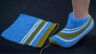 The easiest knitted slippers out of a square - a detailed tutorial!
