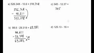 Oduzimanje decimalnih brojeva - 01 - pismeni postupak
