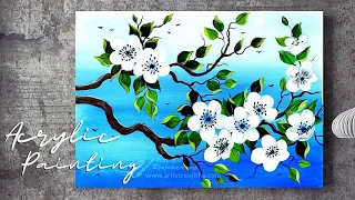 WHITE Flowers | Acrylic Painting Ideas for beginners on CANVAS | ART Tutorial step by step painting