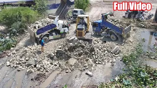 Full Video,​​ Filling Up The Land huge, Bulldozer KOMATSU D31PX, Dump Truck Unloading