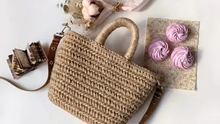 💯 The most trending Instagram blogger bag model. Crocheted Jute TOUT bag. Knitted mini shopper.