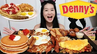MASSIVE DENNY'S BREAKFAST FEAST in LA! Fluffy Pancakes, Omelette, Bacon & Eggs - Mukbang Asmr