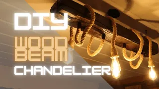 DIY Wood Beam Chandelier - with rope themed lights [2022]