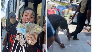 6ix9ine Throwing Money In Los Angeles Streets