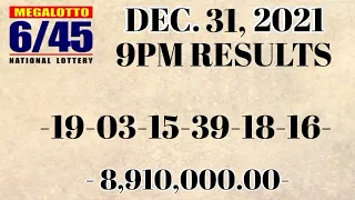 Lotto Result Today 9pm December 31 2021 6/58 6/45 4D Swertres Ez2 PCSO