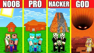 Minecraft Battle: LAVA HOUSE BUILD CHALLENGE - NOOB vs PRO vs HACKER vs GOD / Animation VOLCANO HOLE