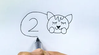 How to Draw a Cat 😺 Easy Cat Drawing Tutorial || Draw a Cat From Number 200 Step by step