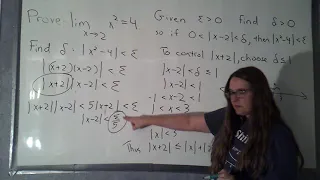 Using the epsilon-delta defintion of a limit for a quadratic function