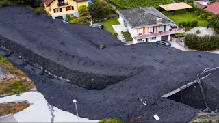 Chamoson mudslide, Switzerland mud avalanche,  Conthey, Valais