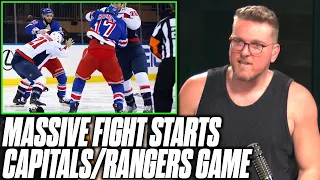 Pat McAfee Reacts To MASSIVE Hockey Fight at the Capitals vs Rangers game!