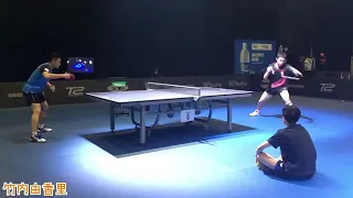 Table Tennis Lin Yun ju observing Xu Xin and Wong Chun Ting practice up close