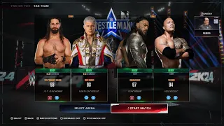 wwe 2k24  seth rollins, cody rhodes vs the rock & roman reigns. wrestlemania 40 early predictions