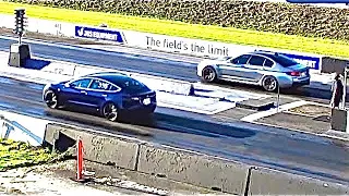 BMW M5 F90 Competition (617hp) vs Tesla Model 3 Performance at Mission Raceway