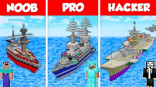 MILITARY WARSHIP BASE HOUSE BUILD CHALLENGE - NOOB vs PRO vs HACKER / Minecraft Battle Animation