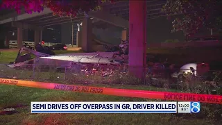Semi drives off overpass in GR, crashes onto ground below; driver killed