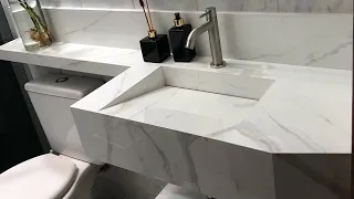 Marble bathroom sink with porcelain tile with all sizes and steps