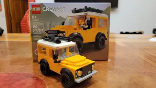 Lego Creator Land Rover Classic Defender 40650. Unboxing Build and Review