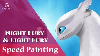Night Fury and Light Fury Digital Painting [Toothless x Lightfury] | Speed Painting | Photoshop
