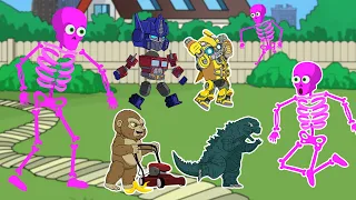 RED GODZILLA vs. Black Robot sobrevivendo beast - Shin Monkey, Skeleton Insect Animation Cartoon!