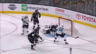 Sharks' Karlsson has rebound land right in front of him, fires it past Kings' Quick