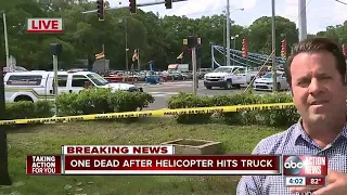 Helicopter crashes onto busy Tampa highway, rotor blade hits truck, killing passenger