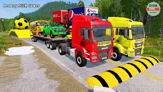 Double Flatbed Trailer Truck vs speed bumps|Busses vs speed bumps|Beamng Drive|469