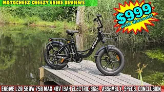 ENGWE L20 Electric Bike 20x4 inch Fat Tire 500w 750W peak hub 25MPH Max  48V 13Ah Battery. tests