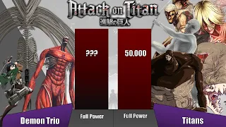 Demon Trio Vs All Titans Power Levels Comparison - Attack on Titan - Eren, Mikasa & Armin [Spoilers]