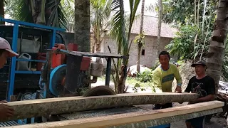 proses motong dan gesek kayu waru buat usuk 5x5 3mtr bahan kandang