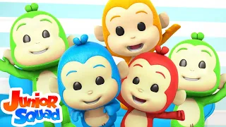 Five Little Monkeys Jumping On The Bed | Nursery Rhymes and Baby Songs | Junior Squad