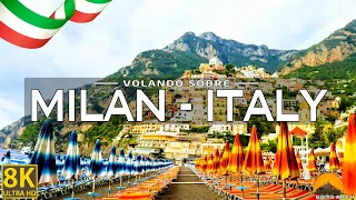 VOLANDO SOBRE MILAN - ITALY 8K | Increíble paisaje natural hermoso con música relajante | VÍDEO 8K