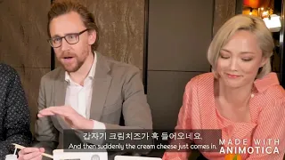 Tom Hiddleston making Pom Klementieff laugh