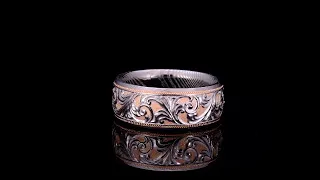 Damascus and 18K Rose Gold Wedding Band