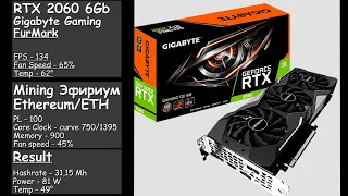 RTX 2060 (Micron) Gigabyte Gaming 3xCool | Разгон для Эфира, курва (curve), показатели FurMark