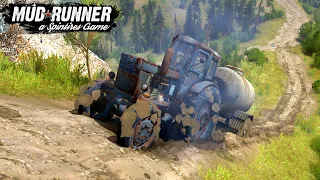 Spintires: MudRunner - T 40 An Old Tractor With A Trailer Drives Up A Steep Slope