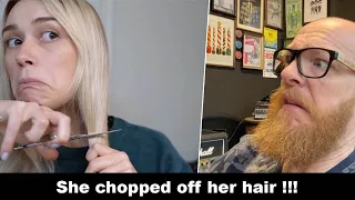 She chopped off her hair !!! - Hairdresser reacts to a hair fail. #hair #beauty