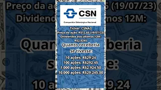 QUANTO RENDE OS DIVIDENDOS NA AÇÃO DA #CSN #CSNA3 #Shorts