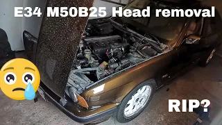 BMW E34 525i M50B25 Head Removal Full Process | Cracked Head | RIP?