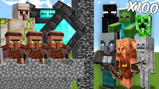 Villager Castle vs 100 Vanilla Mobs (Minecraft Mob Battle)