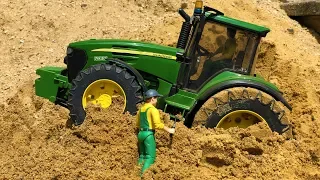 BRUDER TRACTOR IN TROUBLE! Tractor MUD RIDE stuck in sand Action video for kids