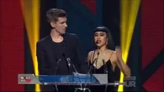 X Factor New Zealand judges Willy Moon and Natalia Kills present awards at the VNZMAs