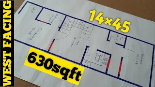 14×45 House plan With Car parking// 70Guj Ka naksha //630sqft West facing House plan