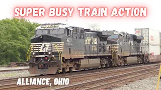 Super busy train action from the curve in Alliance, Ohio