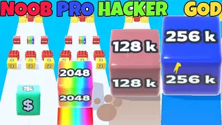 NOOB VS PRO VS HACKER VS GOD in Jelly Run 2048++++