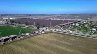 High Speed Rail Highway 198 Viaduct Construction in Hanford California Drone Time Lapse